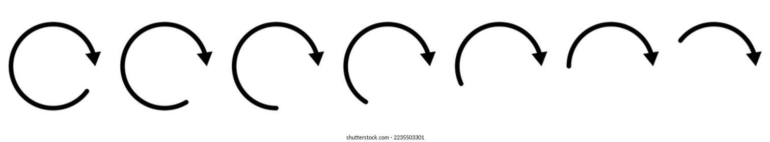 Set of black circular arrows. Vector illustration isolated on white background
