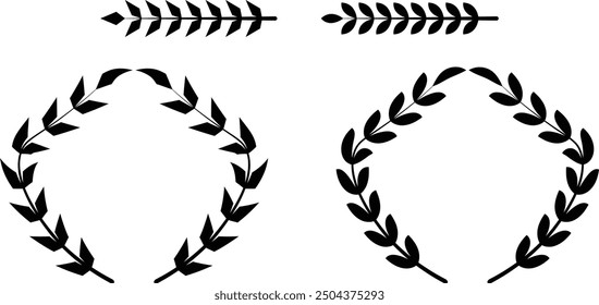 Set of black circular laurel wreath. Laurel wreath icon, medals, laurel frame, award frame, winner trophy symbol vector illustration. Laurel frame collection