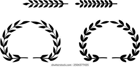 Set of black circular laurel wreath. Laurel wreath icon, medals, laurel frame, award frame, winner trophy symbol vector illustration. Laurel frame collection