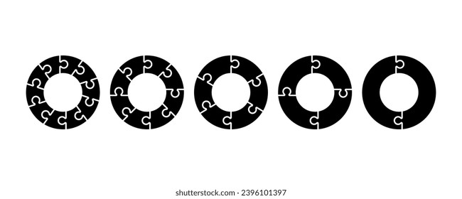 Set of black circular puzzle. Pieces puzzle on circle. Diagram template.