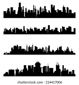 a set of black cityscapes on a white background