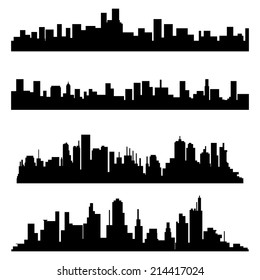 a set of black cityscapes on a white background