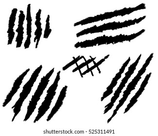 Set of black claw scratches isolated on white background. Vector illustration.