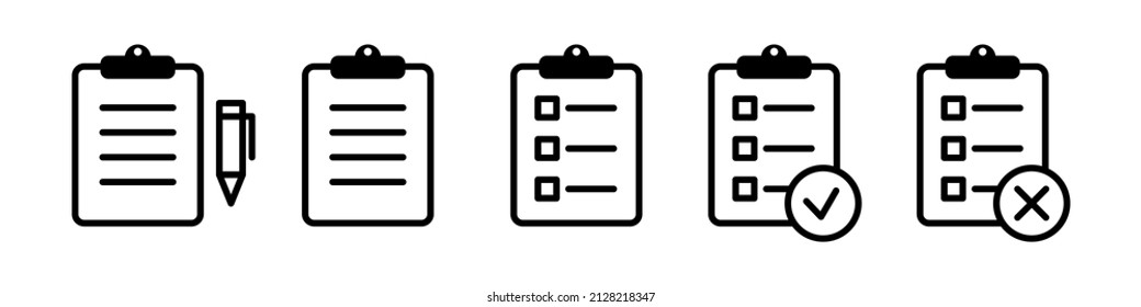 Set Of Black Clipboard Icons. Notepad Icons. Set Of Black Vector Icons Of Notebooks And Pencil Or Pen. Vector Clipart Isolated On Transparent Background.