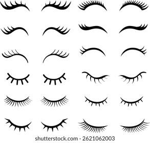 Set of black closed eyes with different eyelash styles
