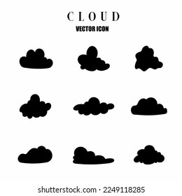  Set of black cloud icon illustration templates isolated on white background. Stock vector.