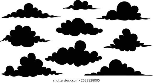 set of black cloud silhouette