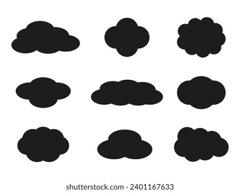 Set von schwarzen Wolken einzeln auf weiß. Vektorsymbole. Sprechblasen	