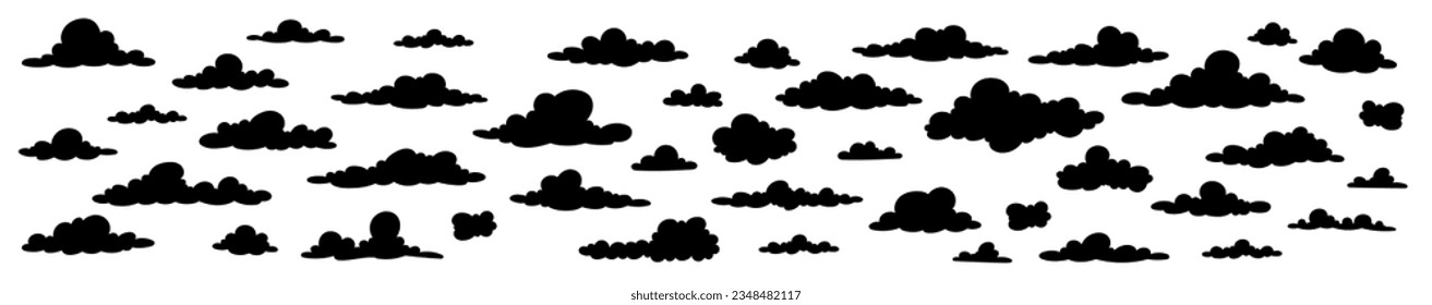 A set of black clouds on a white background. Vector illustration silhouette of clouds