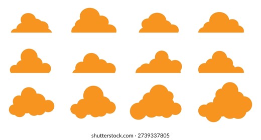 A set of black clouds on a white background. Vector illustration silhouette of clouds. Cloud flack black silhouette set. Cloud vector collection. 