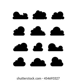 Set of black clouds on white background. Flat sky illustration, for web, art and app design. Vector Illustration