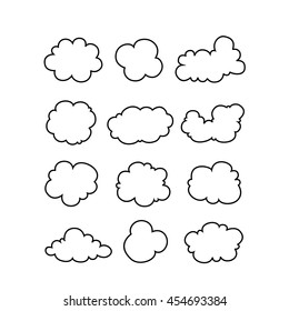 Set of black clouds on white background. Flat sky illustration, for web, art and app design. Vector Illustration