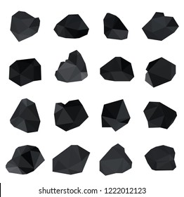 Set of black coals isolated on white
