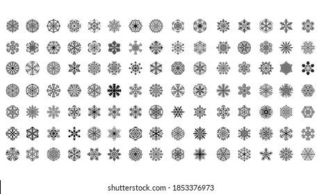 Set Black Colleciton Line Snowflake Doodle Winter Decoration Elements Vector Design Style