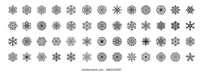 Set Black Colleciton Line Snowflake Doodle Winter Decoration Elements Vector Design Style