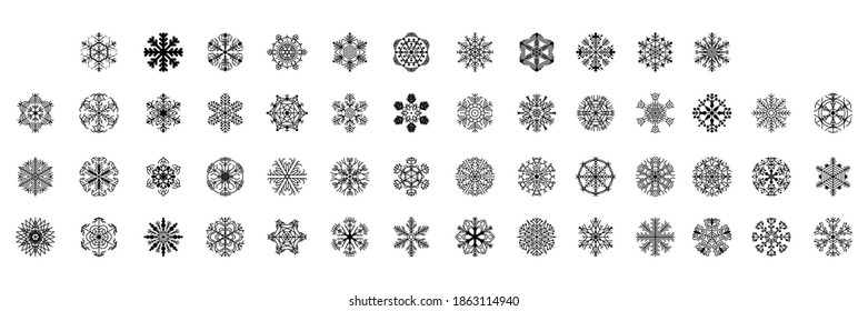 Set Black Colleciton Line Snowflake Doodle Winter Decoration Elements Vector Design Style