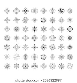 Set Black Colleciton Line Snowflake Doodle Winter Decoration Elements Vector Design Style