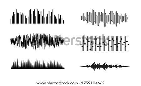 Set Black Collection Abstract Elements Audio Waves Voice Sound Music Shapes Vector Design Style