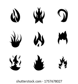 Set Black Collection Fire Flame Symbol Vector Icon Design Style
