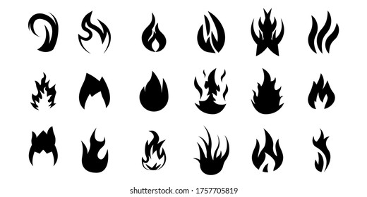 Set Black Collection Fire Flame Symbol Vector Icon Design Style