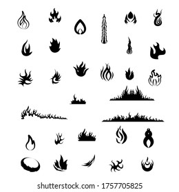 Establecer el estilo de diseño del icono del vector de llamas de fuego de la colección negra