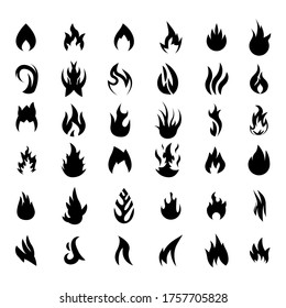 Set Black Collection Fire Flame Symbol Vector Icon Design Style