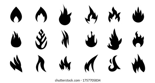 Set Black Collection Fire Flame Symbol Vector Icon Design Style