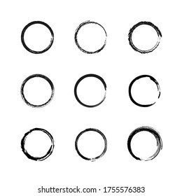 Set Black Collection Grunge Circle Brush Vector Design Strokes