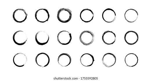 Set Black Collection Grunge Circle Brush Vector Design Strokes