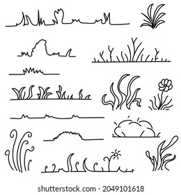 Colección de negro Plantas de gramaje simples de línea de borde Bush Esquema de dibujo de la naturaleza Elemento de diseño de vectores Esbozo de diseño Isolación Ilustración