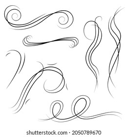 Set Black Collection Simple Line Winds Gust Squall Curl Doodle Outline Nature Element Vector Design Style Sketch Isolated Illustration