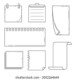 Establecer Colección de negro Papel de notas de línea simple, Elemento de contorno de Doodle diario Esbozo de estilo de diseño de vectores Isolación Planner de ilustración, pegajoso