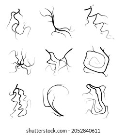 Colección de negro Línea simple agrietada, dañada, taladro, terremoto, destrucción Esquema de dibujo de elementos de naturaleza Vector Diseño Esbozo de diseño Isolación Ilustración