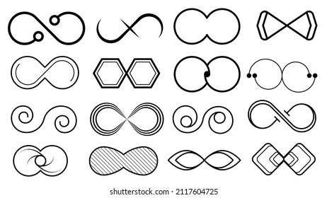 Set Black Collection Simple Line Infinity Signs Doodle Outline Element Vector Design Style Sketch Isolated Illustration