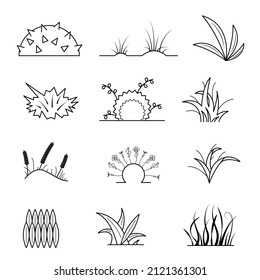 Set Black Collection Simple Line Grass Stock Vector (Royalty Free ...