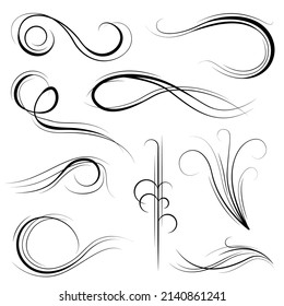 Set Black Collection Simple Line Winds Gust Squall Curl Doodle Outline Nature Element Vector Design Style Sketch Isolated Illustration