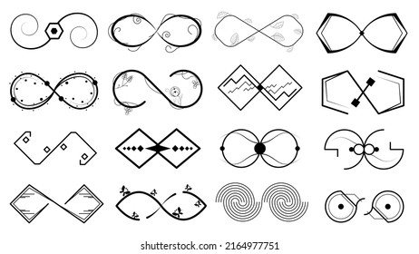 Set Black Collection Simple Line Infinity Signs Doodle Outline Element Vector Design Style Sketch Isolated Illustration