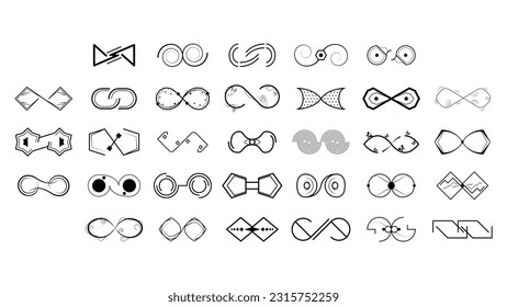 Set Black Collection Simple Line Infinity Signs Doodle Outline Element Vector Design Style Sketch Isolated Illustration