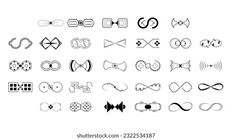 Setzen Sie die einfachen Infinity-Zeichen der Schwarzen Kollektion, Doodle Outline Element Vectordesign Style Sketch einzelne Illustration
