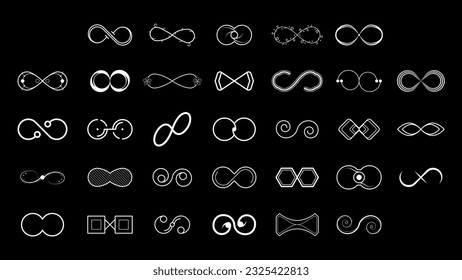 Set Black Collection Simple Line Infinity Signs Doodle Outline Element Vector Design Style Sketch Isolated Illustration