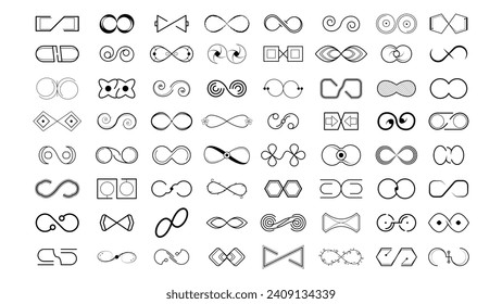 Set Black Collection Simple Line Infinity Signs Doodle Outline Element Vector Design Style Sketch Isolated Illustration