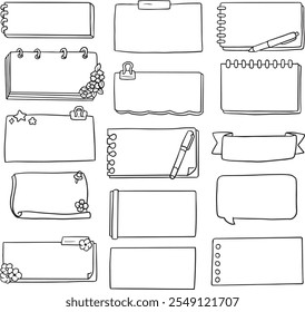 Set Black Collection Simple Line Notes Paper, Diary Doodle Outline Element Vector Design Style Sketch Isolated Illustration Planner - black line vector