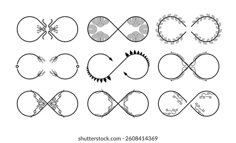 Set Black Collection Simple Line Infinity Signs Doodle Outline Element Vector Design Style Sketch Isolated Illustration