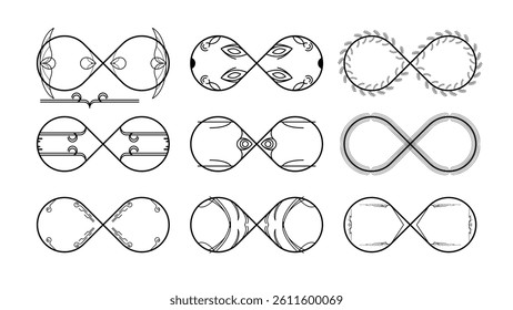 Set Black Collection Simple Line Infinity Signs Doodle Outline Element Vector Design Style Sketch Isolated Illustration