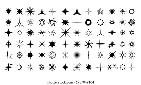 Set Black Collection Star Icons Sparkles Vector Symbols Shine Elements