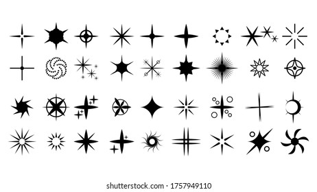 Set Black Collection Star Icons Sparkles Vector Symbols Shine Elements