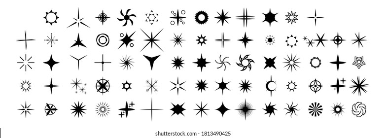 Set Black Collection Star Icons Sparkles Vector Symbols Shine Elements Design Style