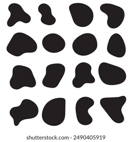 Conjunto de Elementos líquidos de manchas de color negro. Elementos de manchas de líquido. Formas líquidas, Elementos abstractos redondos para Sitio web, logotipo, App.