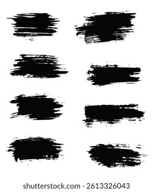 Set of black color brush stroke grunge texture background