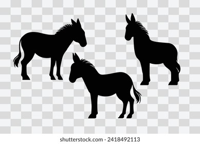 eine Reihe von schwarzen Esel-Vektorgrafiken, verschiedene Pose-Esel-Vektorsymbole
